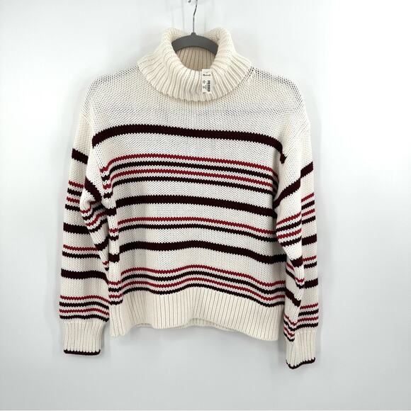 Madewell Cream and Red Cotton Cowl Turtleneck Sweater in stripe Size S - Picture 2 of 8